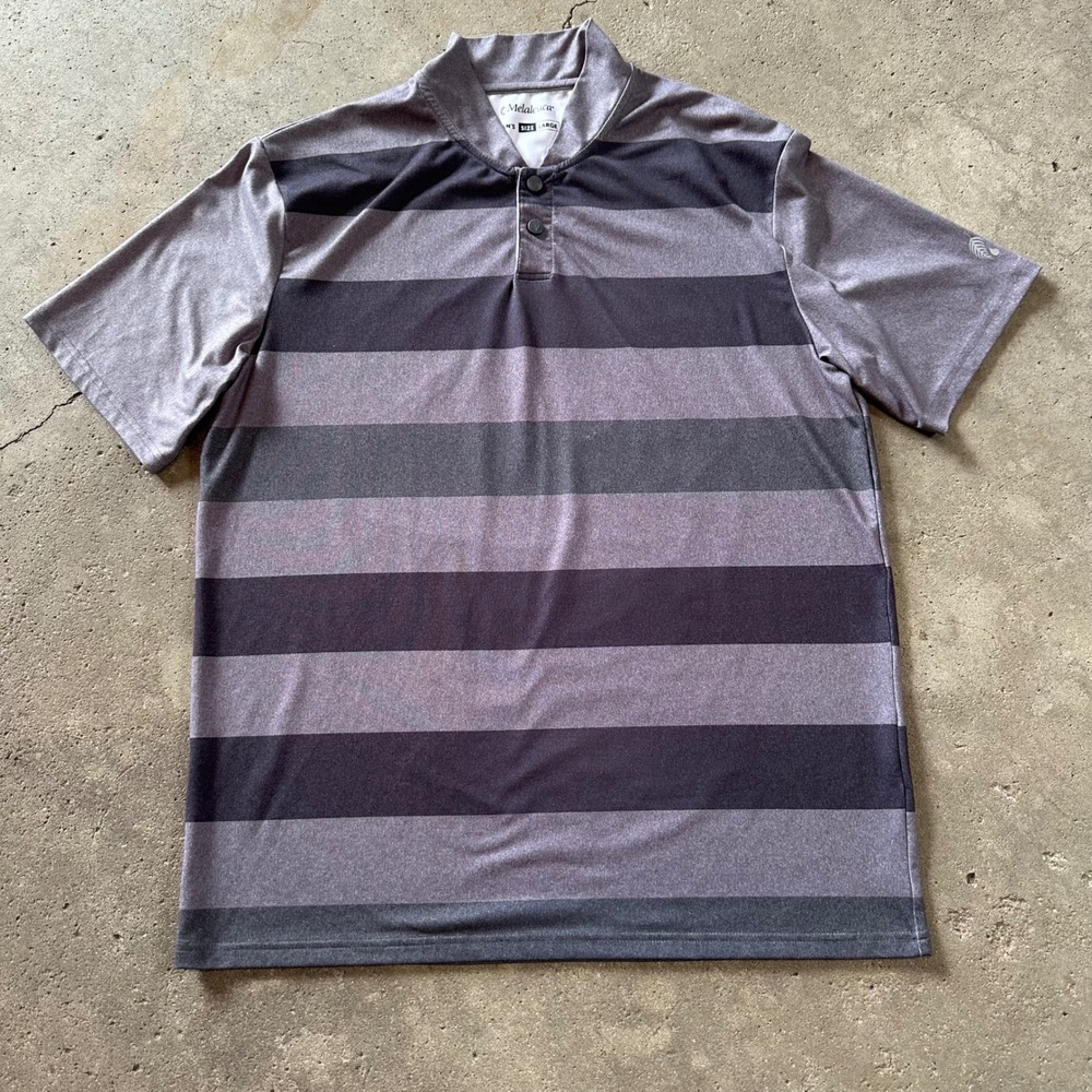 Melaleuca Polo Shirt Men's L Gray Striped Short Sleeve Snap Henley Performance